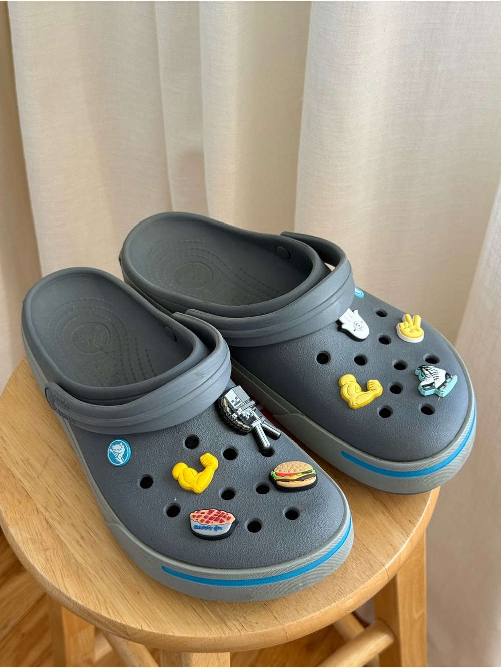 CROCS Dark Gray Clogs with 8 with Jibbitz charms US10 M / US12 W